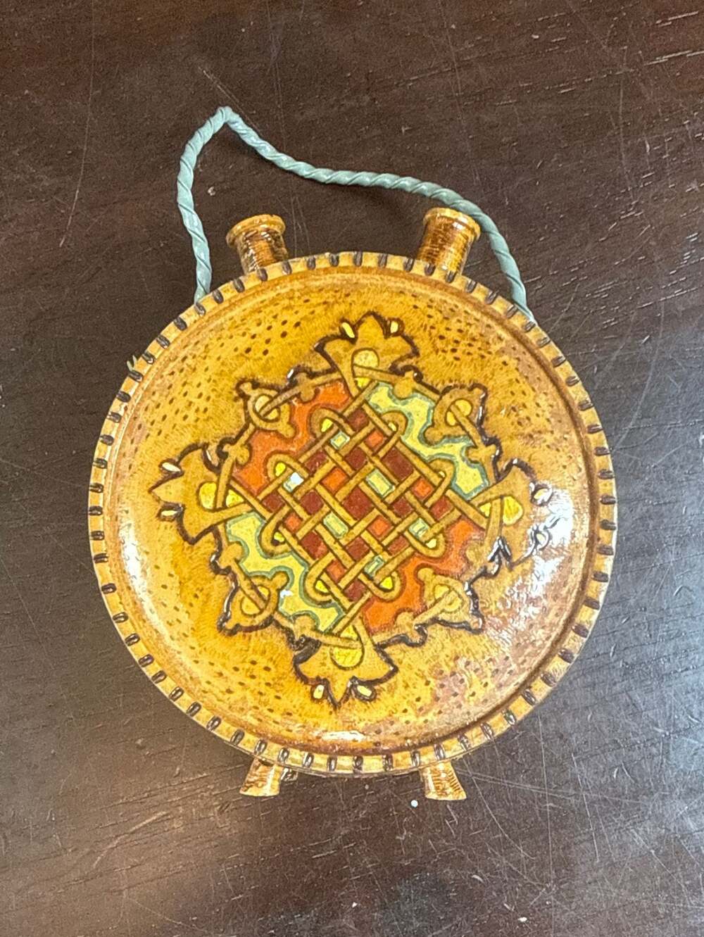 Vintage Bulgarian Hand-Painted Wooden Buklitsa Miniature Wine Flask Souvenir